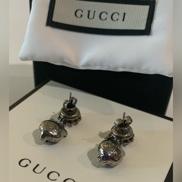Gucci Pink Crystal Tiger (Cat) Head Earrings Silvertone NIB GIFTABLE! - Picture 2 of 2